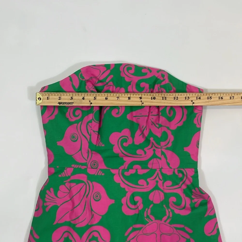 Lilly Pulitzer Strapless Sienna Dress Size 2 Vintage Pink Green Sea Life EUC - Picture 9 of 16